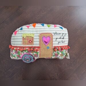 Natural Life Floral Pillow with Red and Green Accents